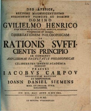 Diss. philos. de rationis sufficientis principio