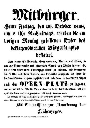 Mitbürger. Heute Freitag, den 20. October 1848, [...]