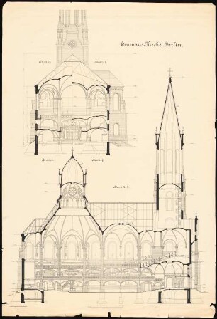 Emmauskirche, Berlin-Kreuzberg: Querschnitt, Längsschnitt