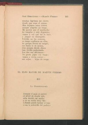 XII El HIjo mayor de Martín Fierro : La Penitenciaría