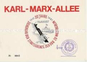 Zufahrtsberechtigung für Mitglieder des Politbüros zum Kampfappell der bewaffneten Kräfte anlässlich des 20. Jahrestages der "Mauer"