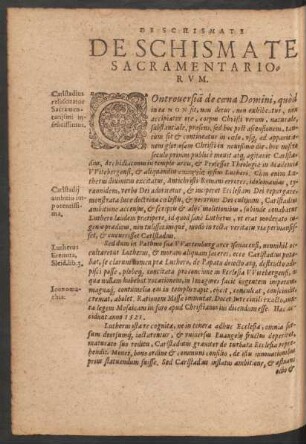 De Schismate Sacramentariorum.