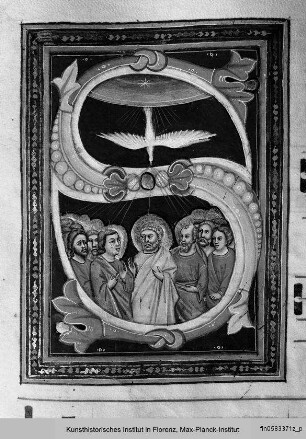 Initiale S mit der Ausgießung des Heiligen Geistes - Antiphonarium proprium de tempore et Commune Sanctorum