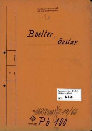 Personenheft Gustav Bölter, Kriminalsekretär