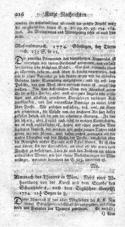 Musen-Almanach A. MDCCLXXIV.