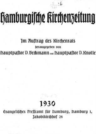 6.1930: Hamburgische Kirchenzeitung