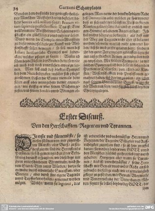 Erster Discurß. Vonden Herrschafften/ Regenten und Tyrannen.
