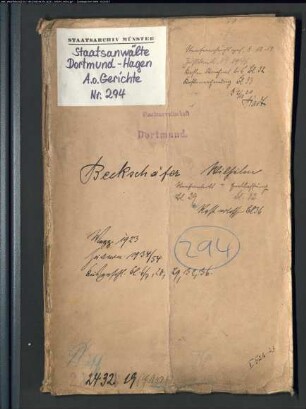 Angeklagter: Beckschäfer, Wilhelm: Landfriedensbruch (Plünderungen usw. in Hamm am 3.- 4.7.1919)