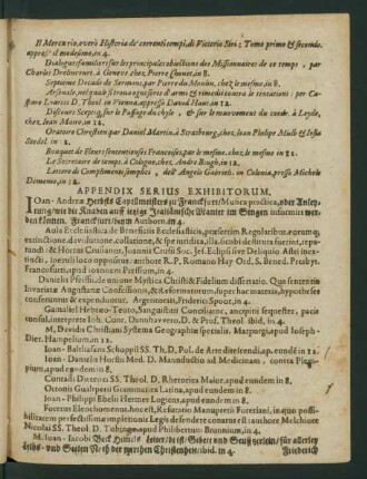 Appendix Serius Exhibitorum.