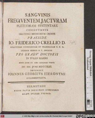 Sangvinis Freqventem Jactvram Plethoram Svstentare ...