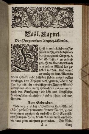 Das I. Capitel. Von Purgirenden Artzney-Mitteln. - Das X. Capitel. Von Artzney-Mitteln vor die Gebrechen der Weiber-Brüste.