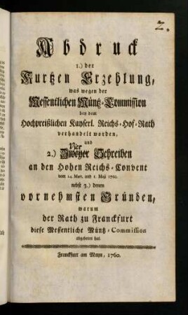 A1r-36, Abdruck 1. der Kurtzen Erzehlung u. 2. Vier Schreiben