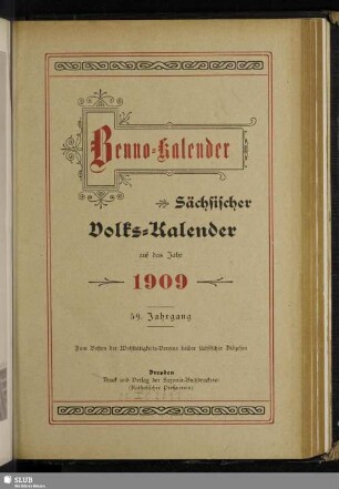 59.1909: Benno-Kalender : sächsischer Volks-Kalender auf das Jahr ...