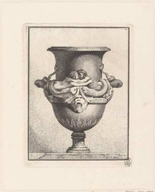 Vase, dekoriert mit Mischwesen, Fischen und einer Maske, aus der Folge "Suite de Vases", Bl. 20