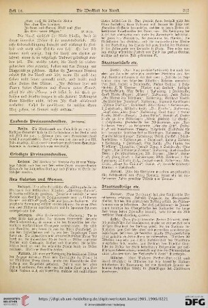 Laufende Preisausschreiben / Erledigte Preisausschreiben / Aus Galerien und Museen / Staatsankäufe etc. / Staatsaufträge etc. / Stipendien und Stiftungen / Personal-Nachrichten / Todesfälle / Aus Künstler- und Kunst-Vereinen / Vermischtes / Literatur und Kunstblätter / Abonnements
