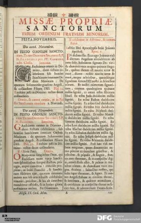 Missæ Propriæ Sanctorum Trium Ordinum Fratrum Minorum