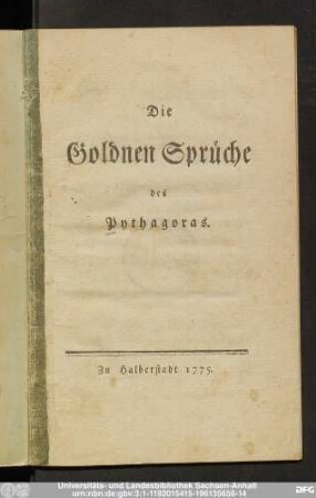 Die Goldnen Sprüche des Pythagoras