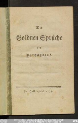 Die Goldnen Sprüche des Pythagoras