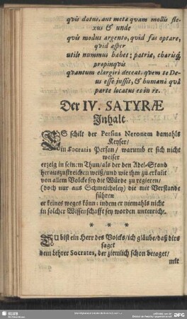 Der IV. Satyrae Inhalt …