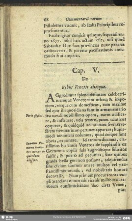 Cap. V. De Rebus Venetis aliisque