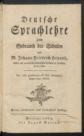 Deutsche Sprachlehre zum Gebrauch der Schulen