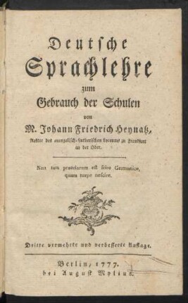 Deutsche Sprachlehre zum Gebrauch der Schulen