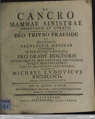 De Cancro Mammae Sinistrae Observato Et Curato
