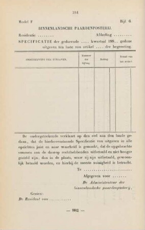 Bijl. 6. Model F. Binnenlandsche paardenposterij