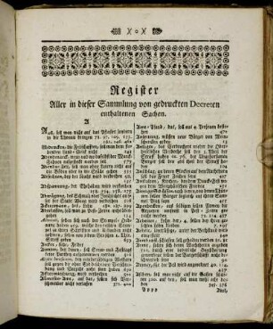 Register Aller in dieser Sammlung von gedruckten Decreten enthaltenen Sachen