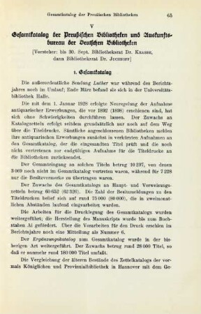 V Gesamtkatalog der Preußischen Bibliotheken und Auskunftsbureau der Deutschen Bibliotheken