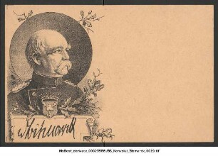 Post-Karte : [Brustbild von Otto von Bismarck mit Namenszug "v. Bismarck"]