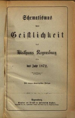 Schematismus des Bistums Regensburg. 1872, 1872