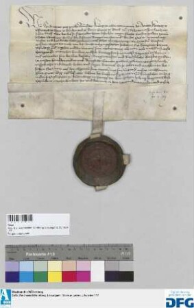 König Fridreich III. stellt der Stadt Nürnberg Quittung aus über 1000 fl. Stadtsteuer für das Jahr 1440.