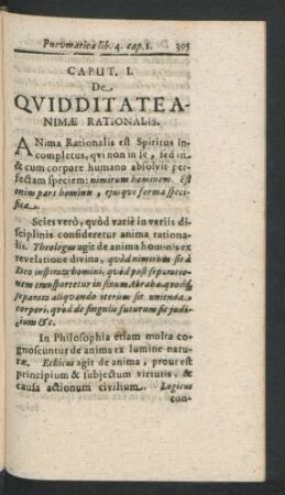 Caput I. De Quidditate Animae Rationalis.