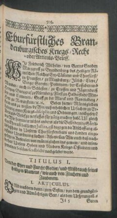 Churfürstlich Brandenburgisches Kriegs-Recht oder Articuls-Brieff.