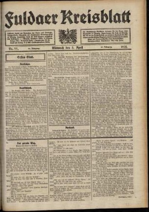 Erste Ausgabe vom Mittwoch, den 03. April 1912.