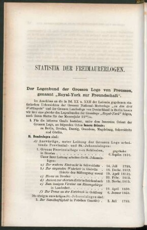 Statistik der Freimaurerlogen.