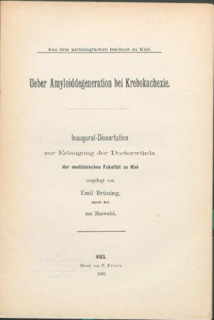 Ueber Amyloiddegeneration bei Krebskachexie