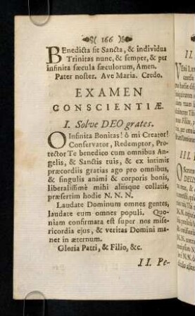 166-168, Examen Conscientiae. I. Solve Deo grates; ...