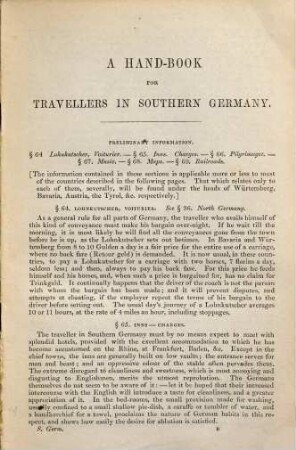 A Handbook for Travellers in Southern Germany