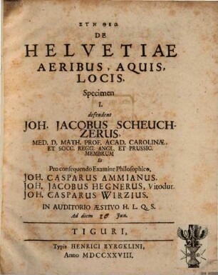 De Helvetiae Aeribus, Aquis, Locis Specimen. 1