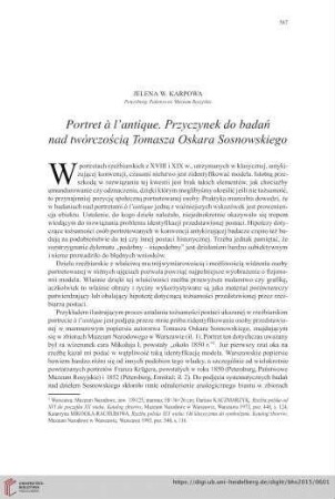 77: Portret à l’antique : Przyczynek do badań nad twórczo¬ścią Tomasza Oskara Sosnowskiego