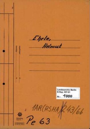 Personenheft Helmut Ehrle (*06.01.1913), SS-Untersturmführer