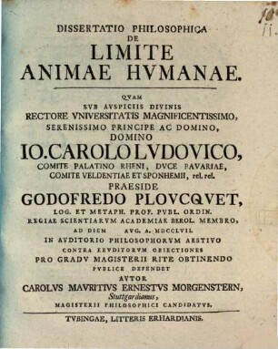 Diss. philos. de limite animae humanae