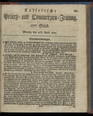 17tes Stück, Montag den 20ten April 1807
