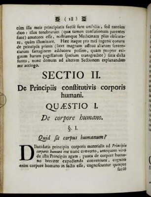 Sectio II. De Principiis constitutivis corporis humani.
