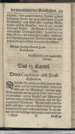 Das 13. Capitel. Von Denen Condolenz- und Trost-Schreiben