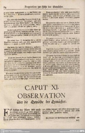 CAPUT XI. OBSERVATION über die Gewölbe der Gemächer.
