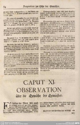 CAPUT XI. OBSERVATION über die Gewölbe der Gemächer.