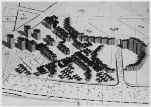 Eingeladener Wettbewerb Großsiedlung Berlin-Buckow-Rudow/BBR (nicht realisiert) – Modellansicht. Berlin-Buckow/-Rudow, Joachimsthaler Chaussee, Fritz-Erler-Allee